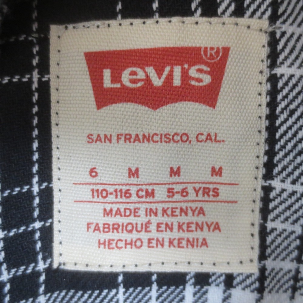 Levis Flannel Shirt Boys 6 Black White Plaid Long Sleeve Button Down Kids NEW - Picture 3 of 9